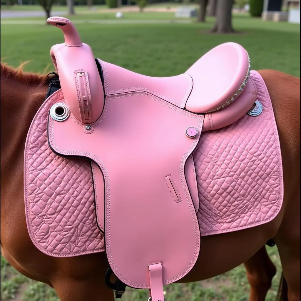 Pink leather horse saddle for a comfortable and stylish ride