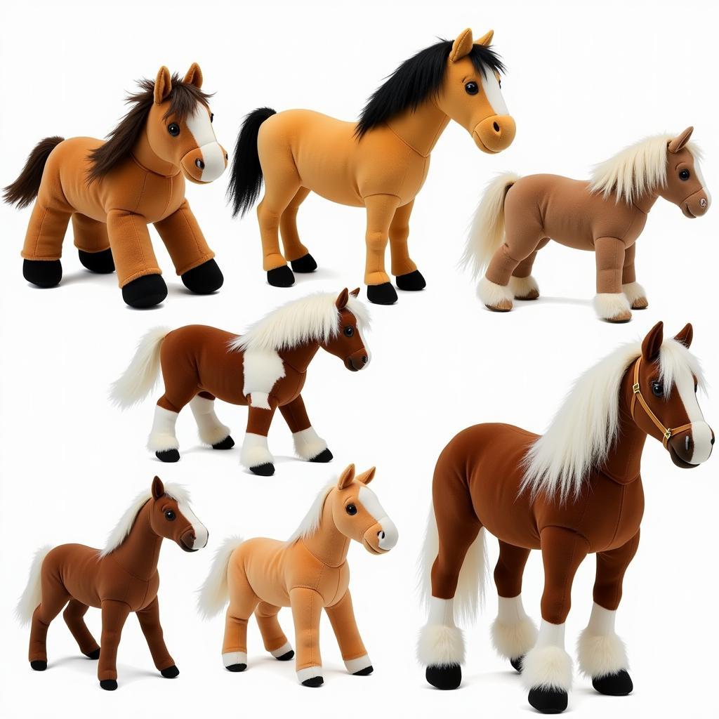 Plush horse toys in various sizes and breeds