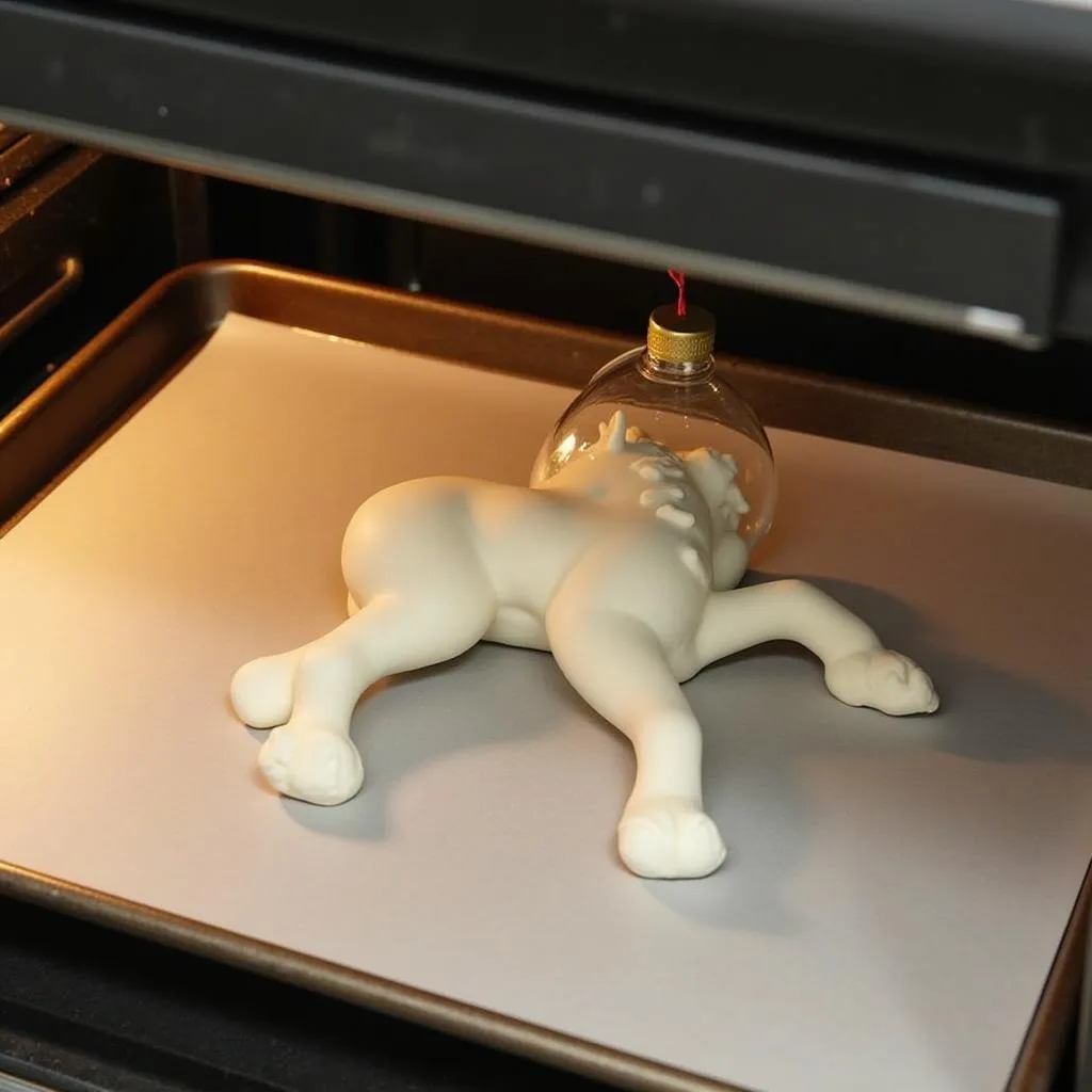 Baking a polymer clay horse ornament in an oven