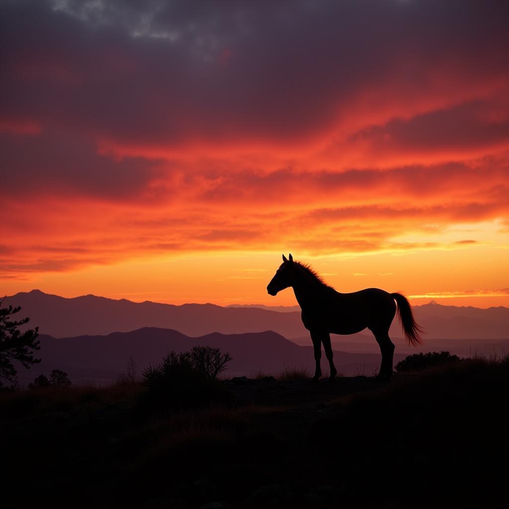 A lone wild horse against the backdrop of the Pomeroy landscape