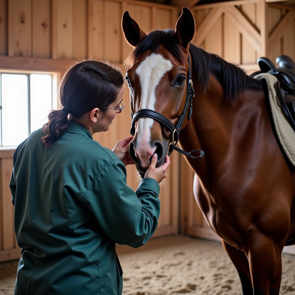  A veterinarian conducting a pre-purchase exam on a horse