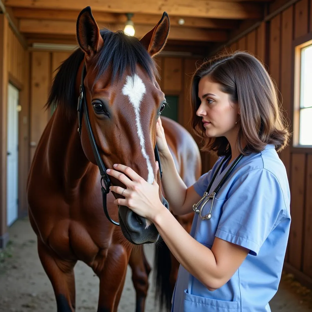 Equine veterinarian conducting a pre-purchase exam