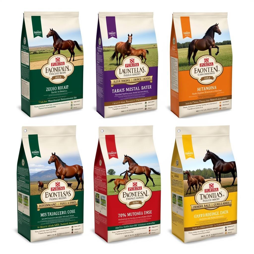 Variety of Purina horse feed bags for different needs