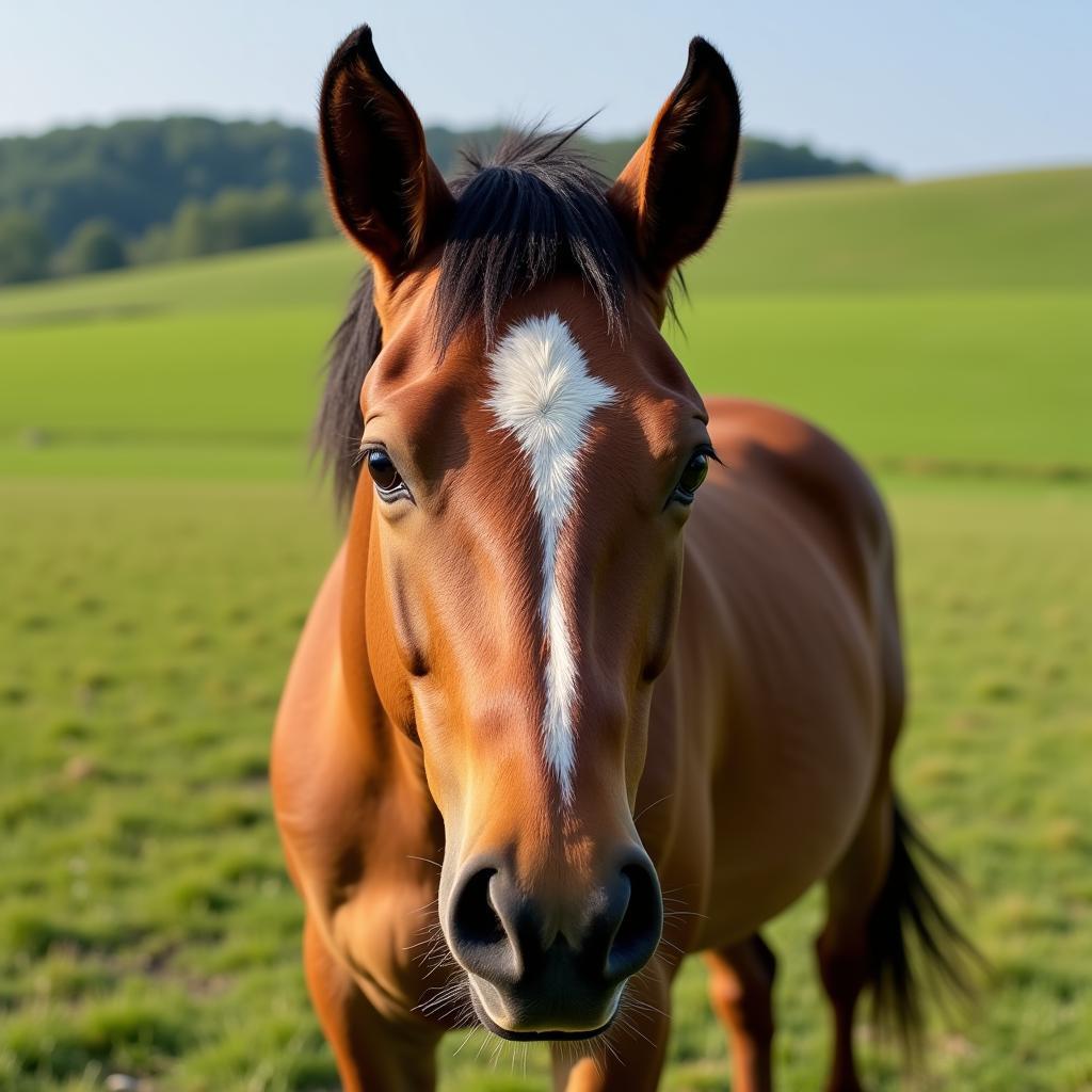 Horse Quietly Grazing in Pasture