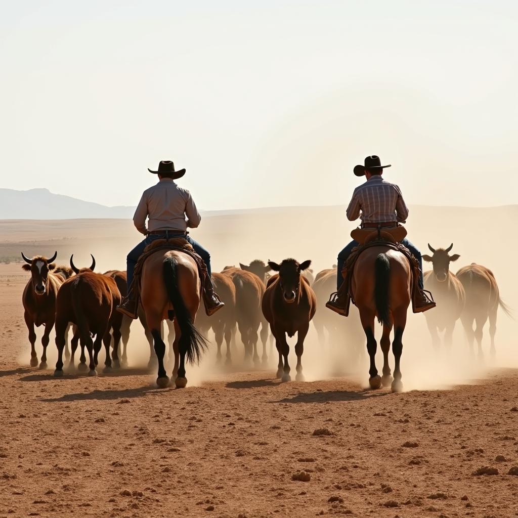 Ranch Horses Working Cattle on a Dusty Plain