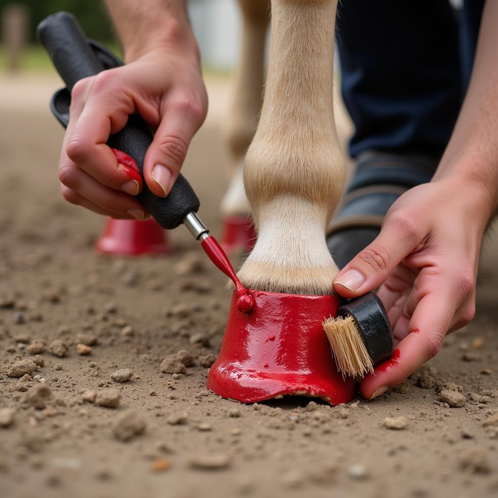 Applying Red Hoof Dressing