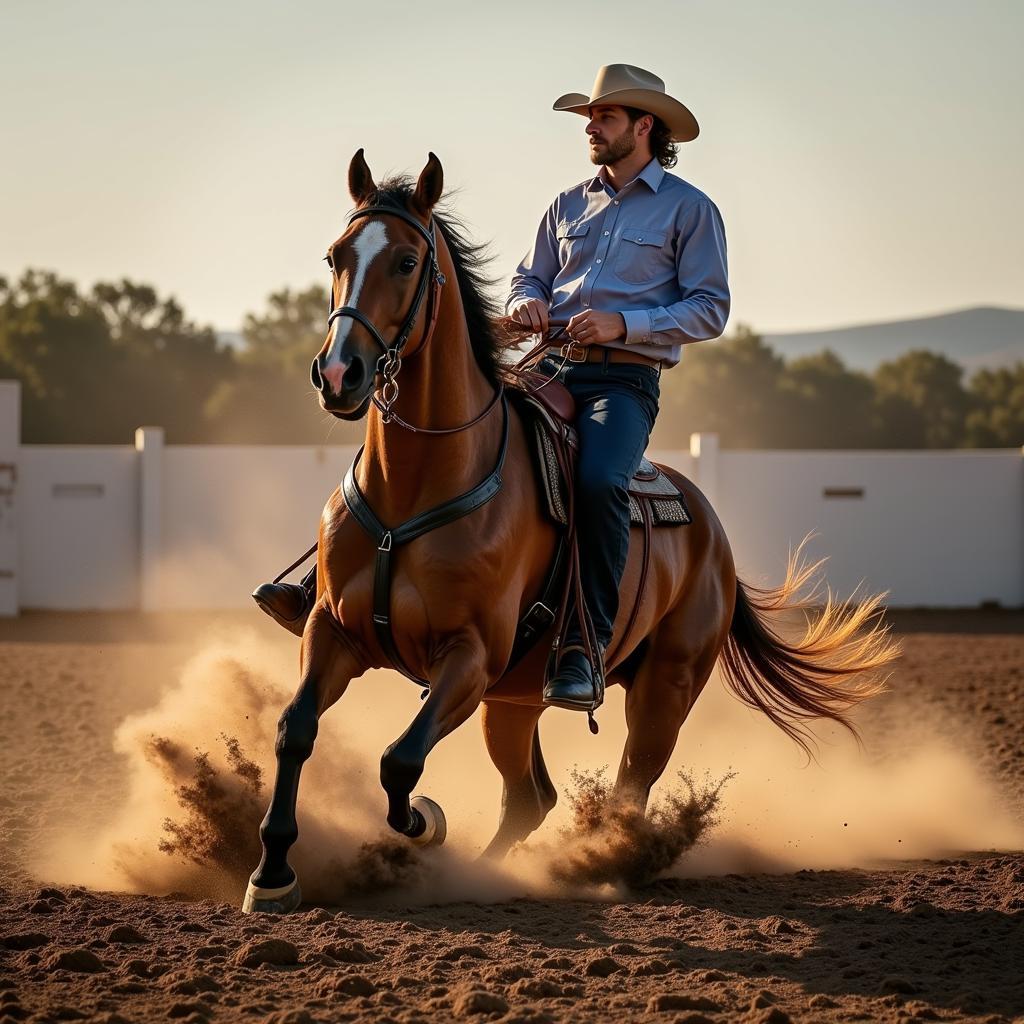 Reining horse performing a sliding stop