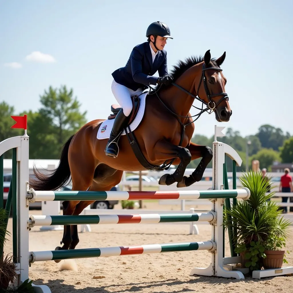 Rider and Horse Clearing Oxer Jump