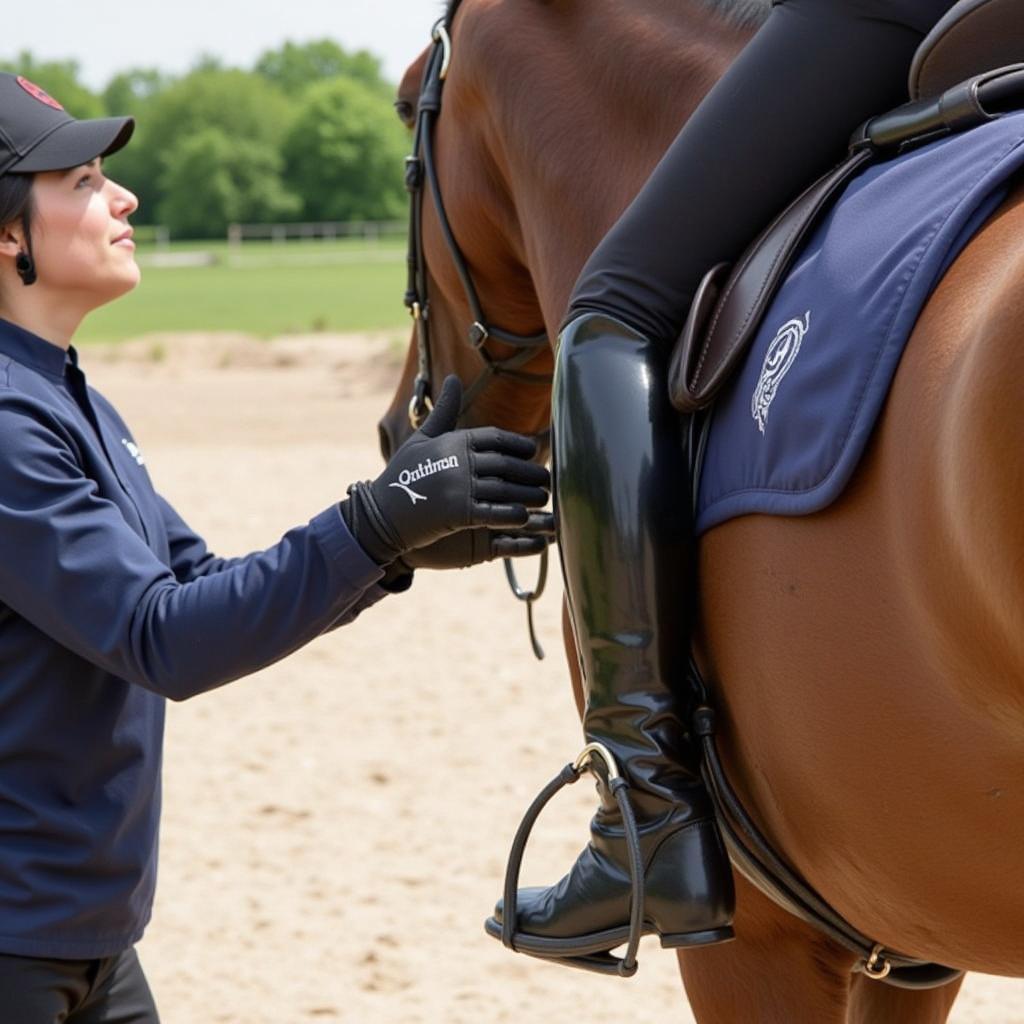 Rider wearing horse gloves during training