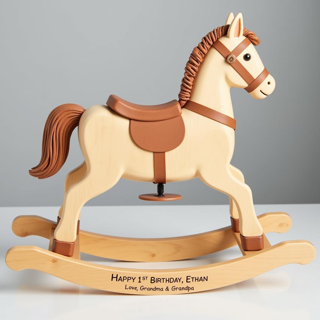 Engraved rocking horse for a child's birthday.