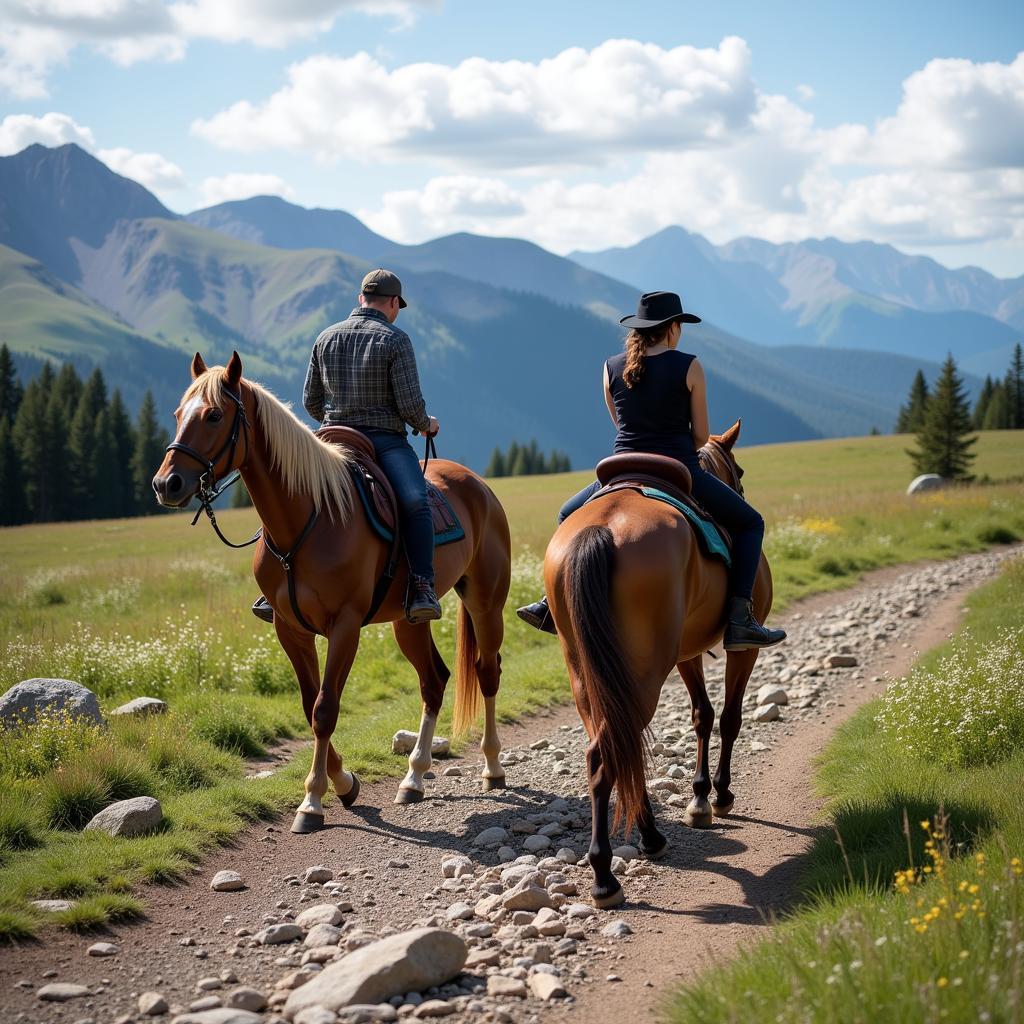 Rocky Mountain Horses on a Mountain Trail