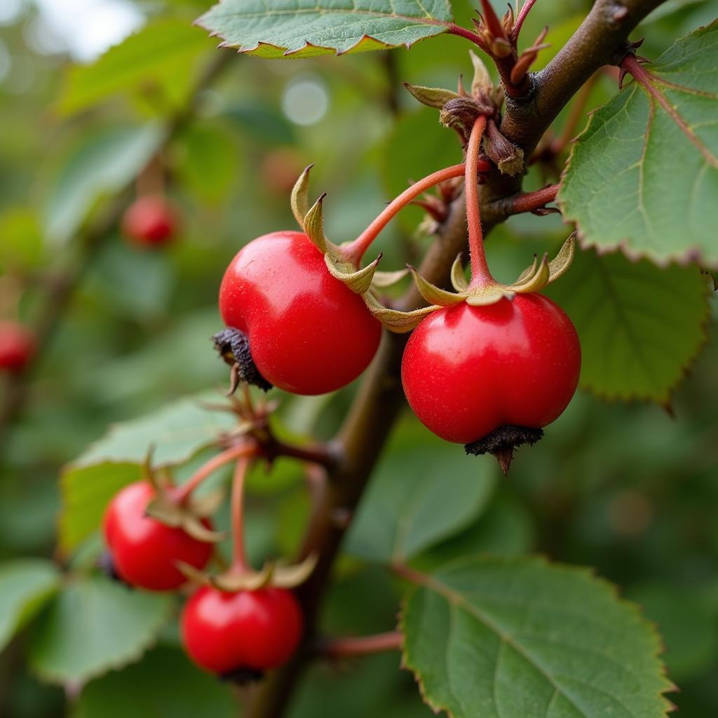 Rosehip plant with ripe fruit