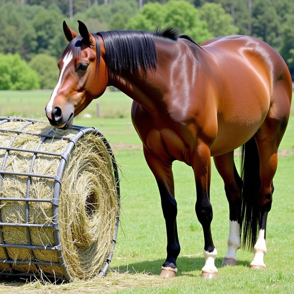 Horse Eating from a Round Bale Net