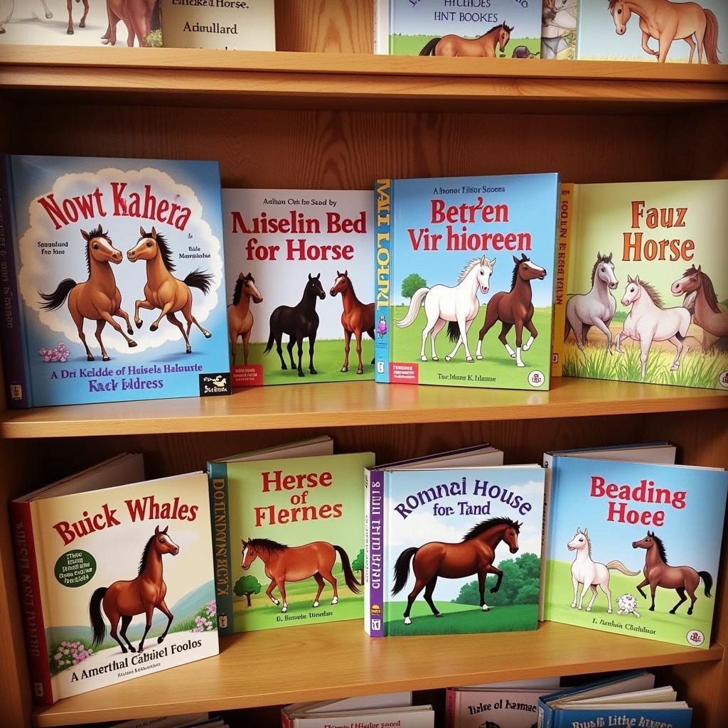 A diverse collection of horse books displayed on a shelf