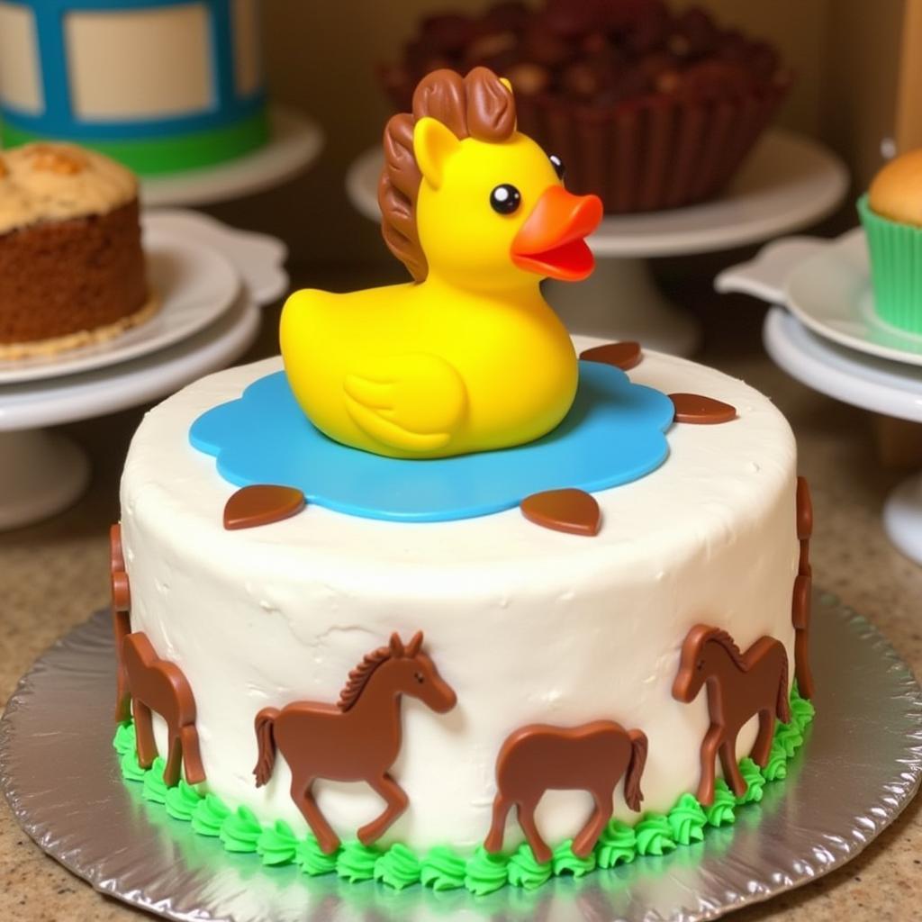 Rubber duck horse used as a cake topper