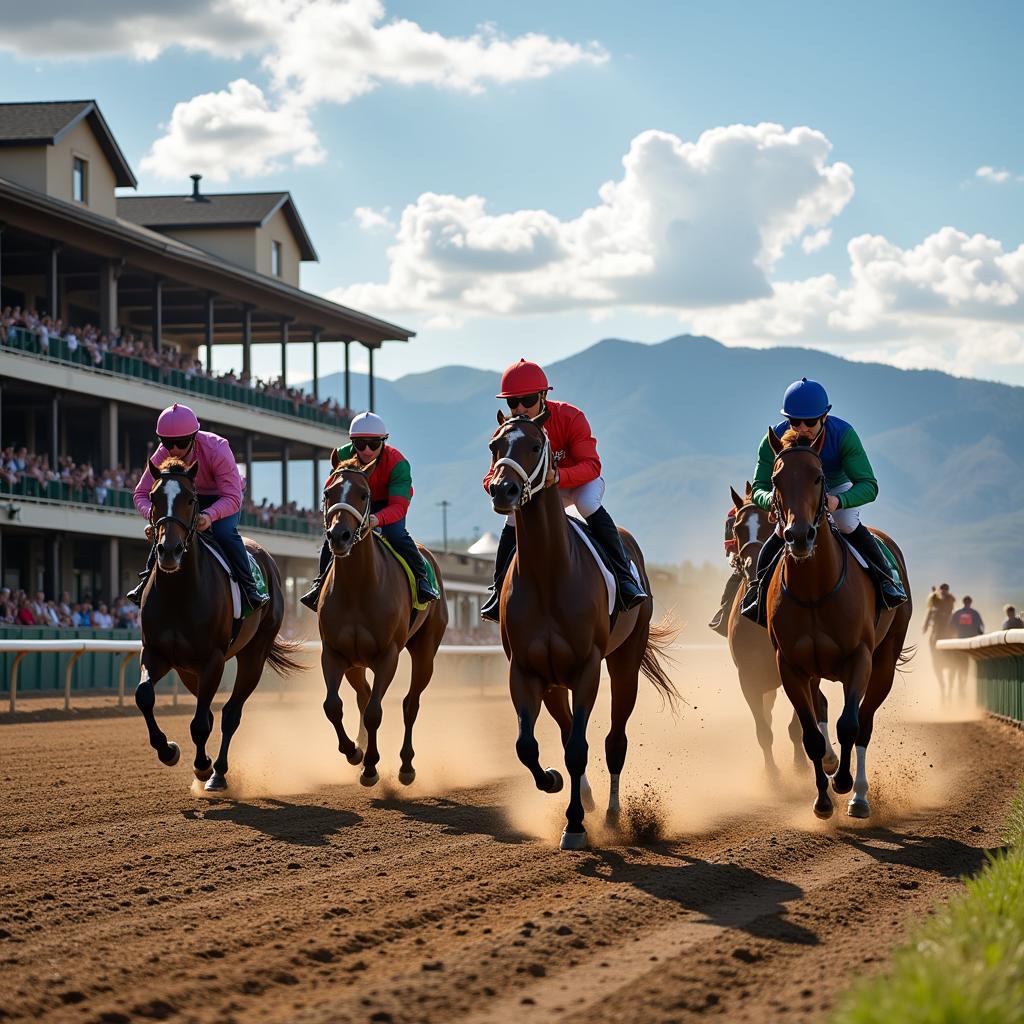 Horses racing down the track at Ruidoso Downs