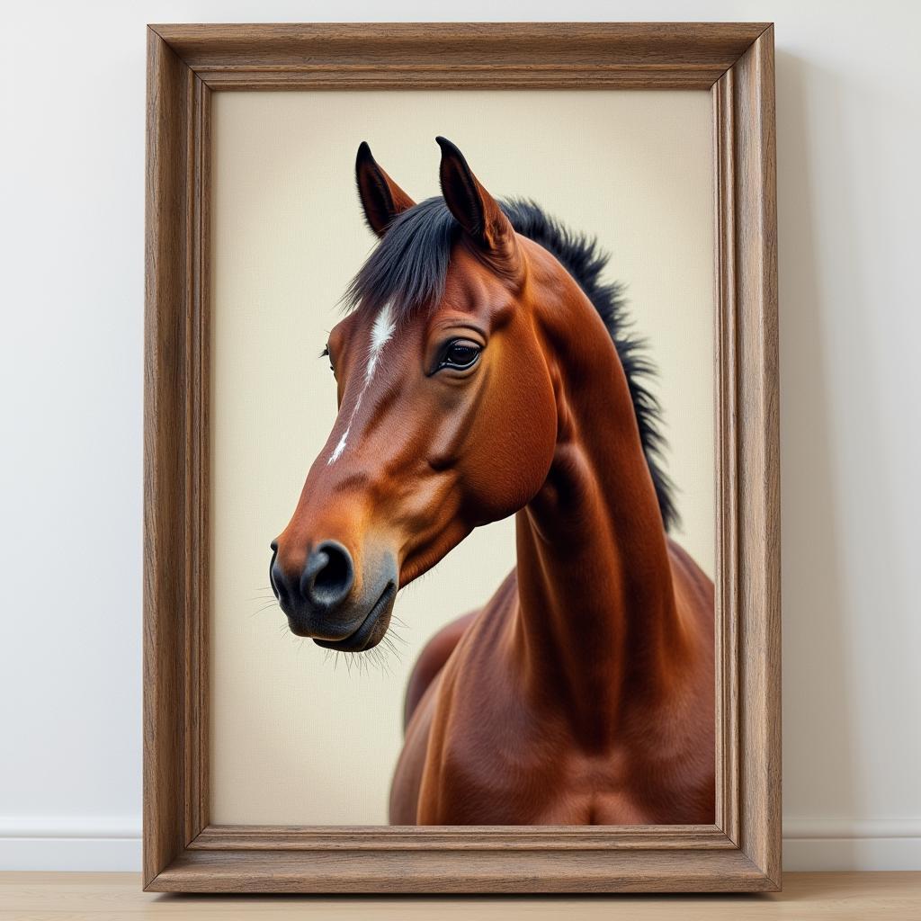 Rustic horse art canvas with a vintage frame