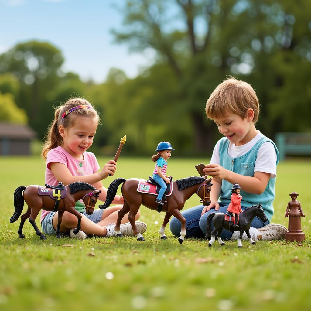 Children playing with Schleich horses and riders