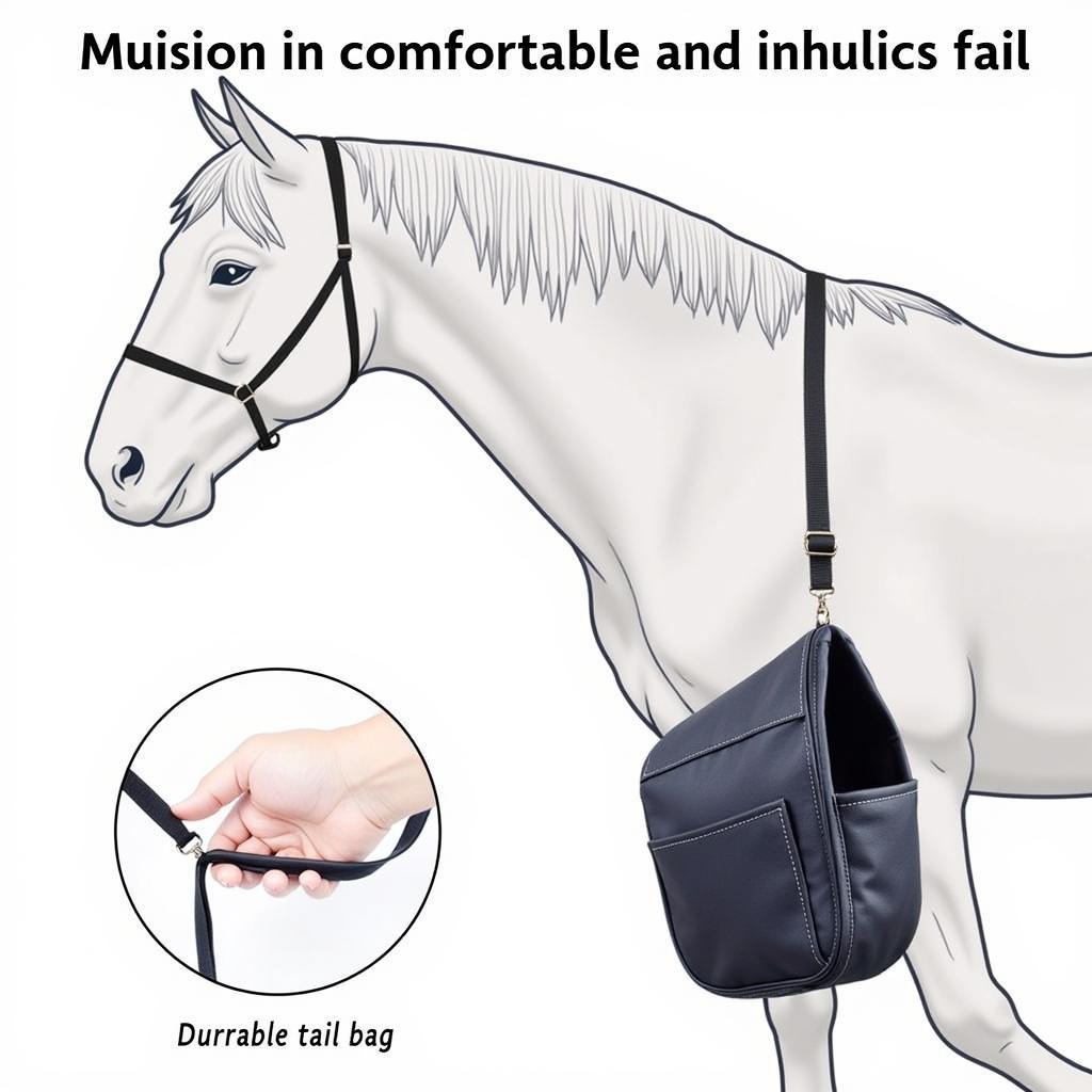 Close up of a tail bag securely attached to a horse's tail