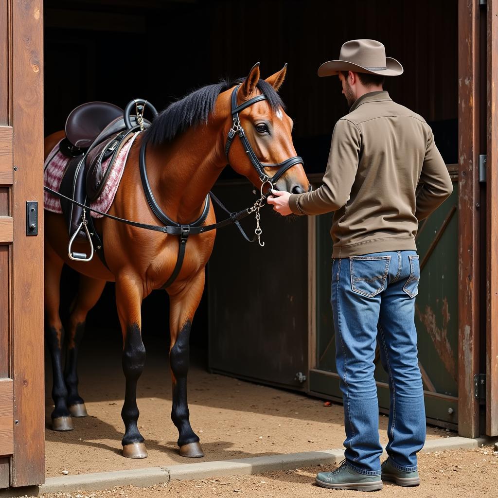 Securely Tying Horse to Shaving Horse