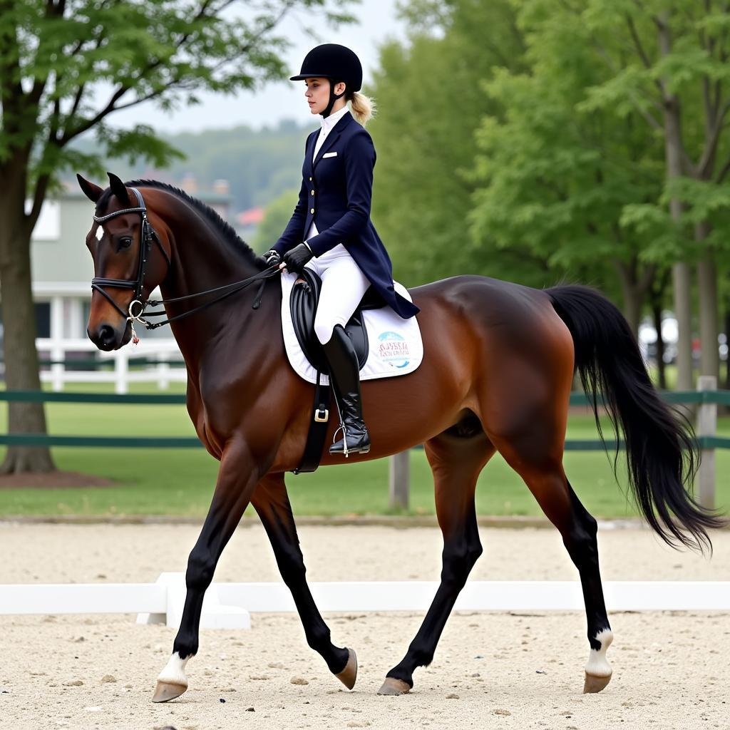 A rider and horse executing a graceful movement during the dressage phase of the Seneca Valley Horse Trials.