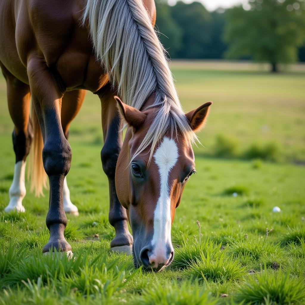 Senior Horse Grazing in Pasture