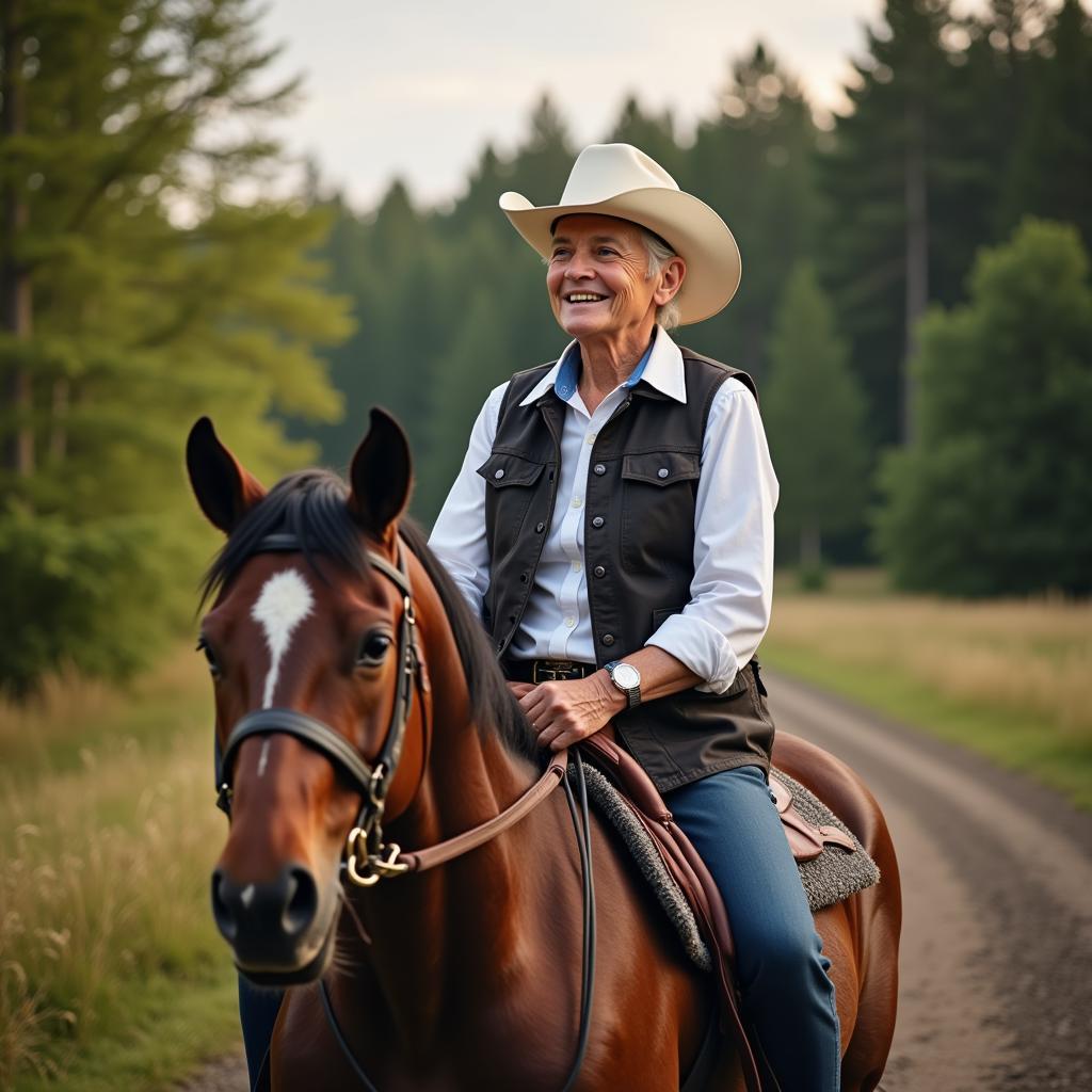 Experienced Senior Rider Enjoying a Trail Ride