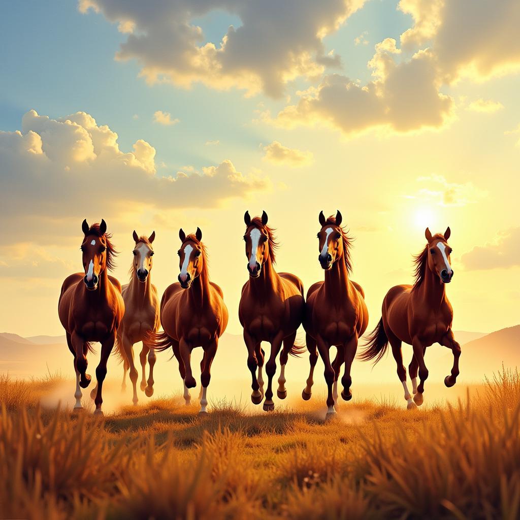 Seven Horses Galloping Canvas Painting