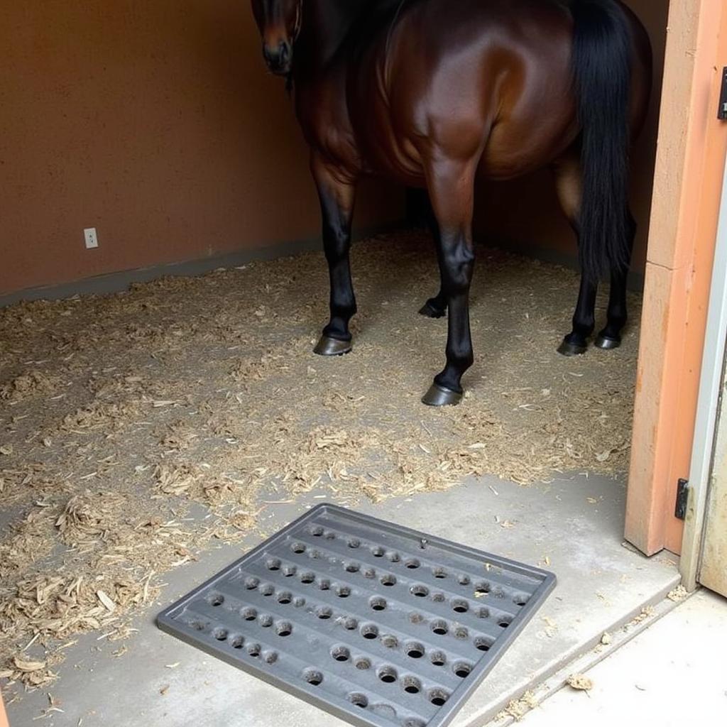 Horse stall with sloped concrete flooring