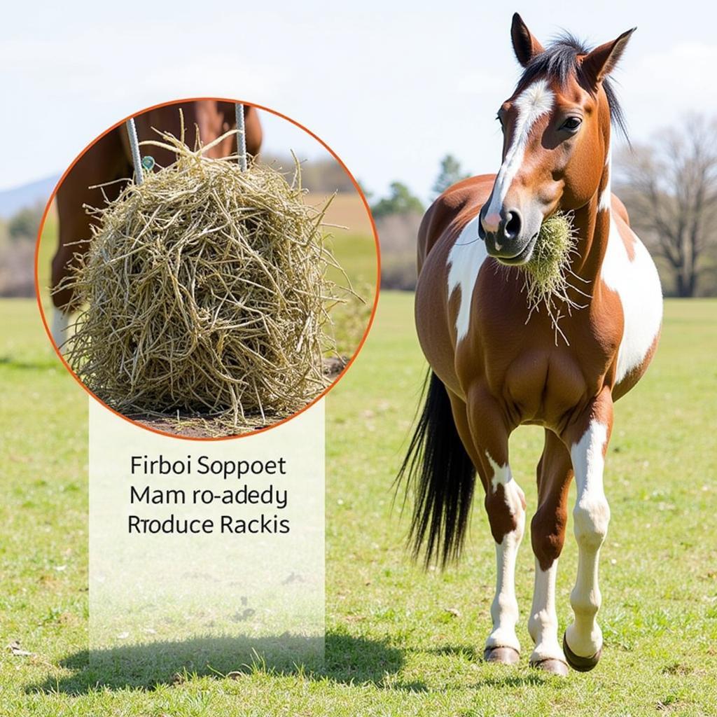 Horse enjoying a slow-feed hay net