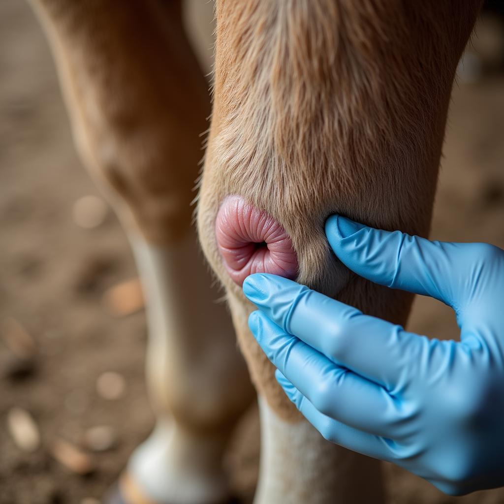 Applying SSD Cream to Horse Leg