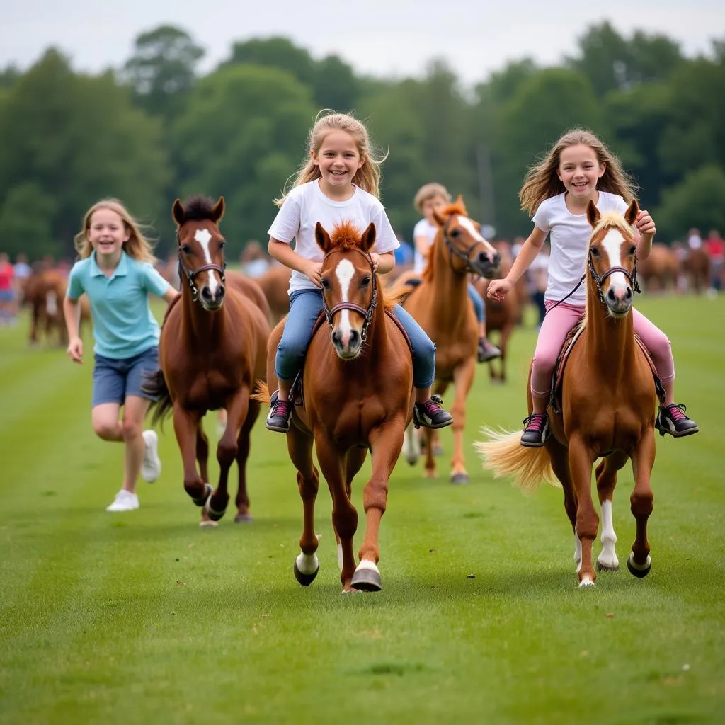 Children racing with stick horses