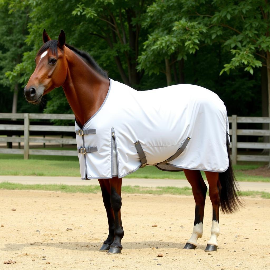 Horse wearing a lightweight summer sheet