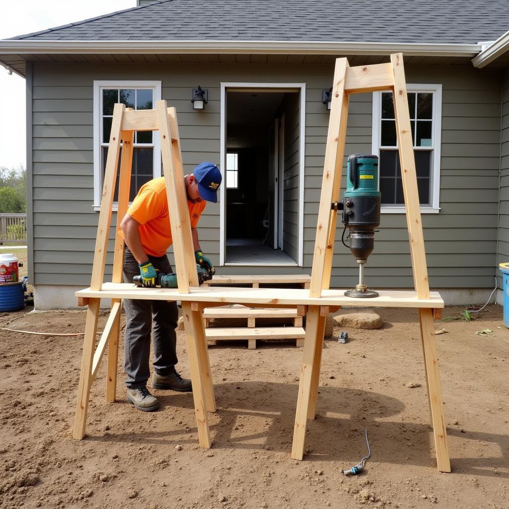 Tall Saw Horse on a Construction Site