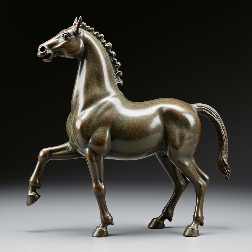 Bronze Tang Dynasty Horse Sculpture in Charging Position