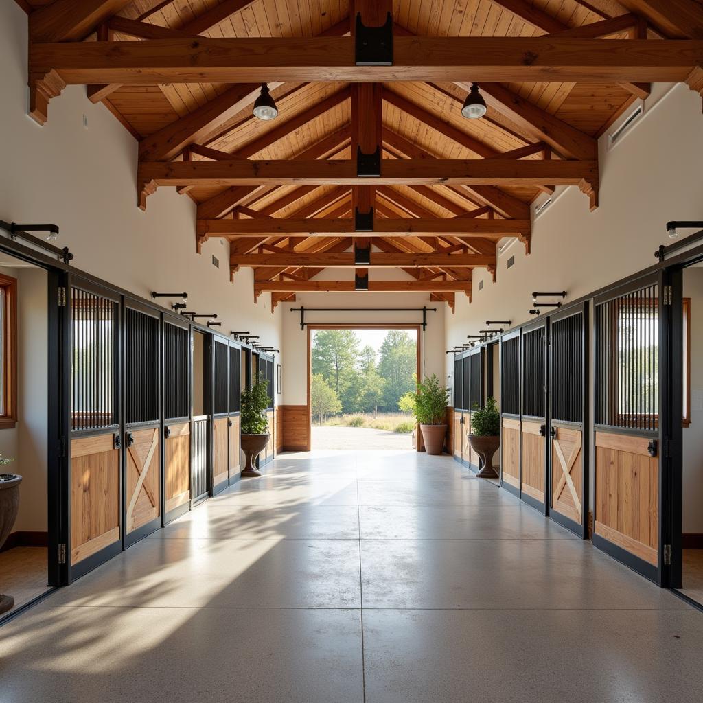 Interior view of a spacious and well-equipped horse stable in Temecula.