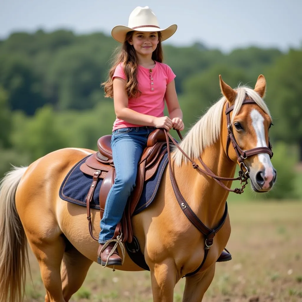 Young Girl Riding a Tennessee Walking Horse Buckskin