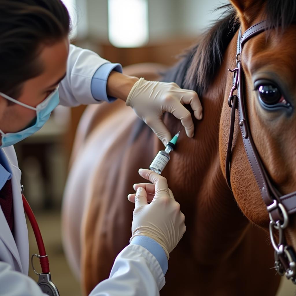 Veterinarian Administering Tetanus Vaccine to Horse