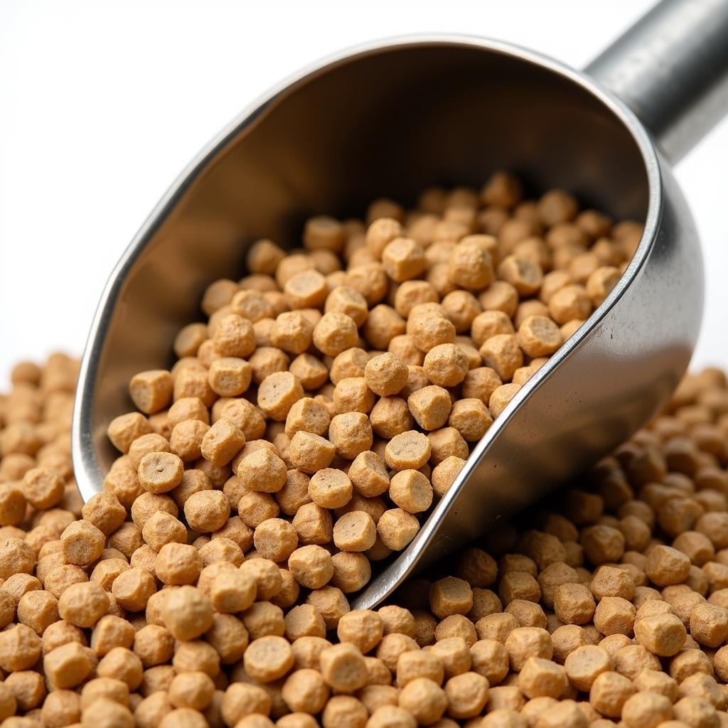 Close-up of timothy pellets in a feed scoop