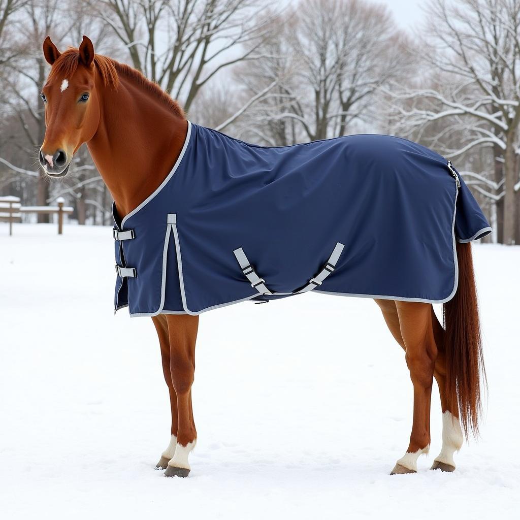 Horse Wearing a Tough Horse Blanket in Winter Weather