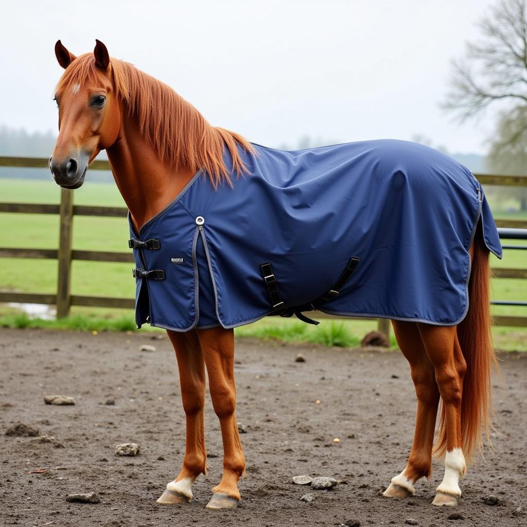 Horse Wearing a Tough One Horse Blanket Outdoors