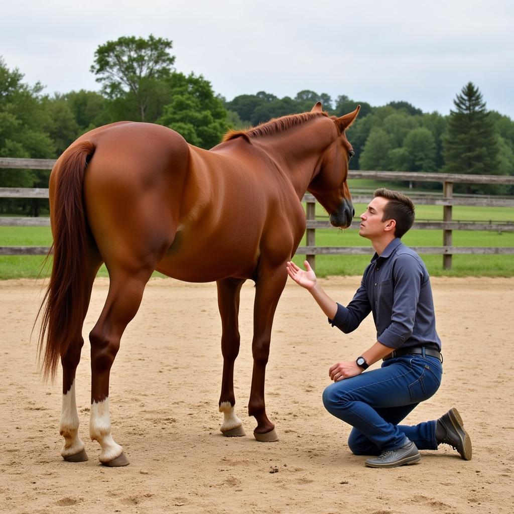 Trainer and Horse Interacting in Round Pen