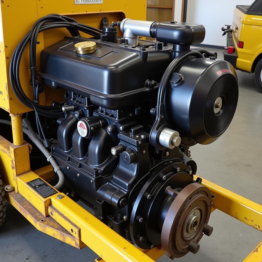 Detailed view of the engine on an old Troy-Bilt Horse tiller.