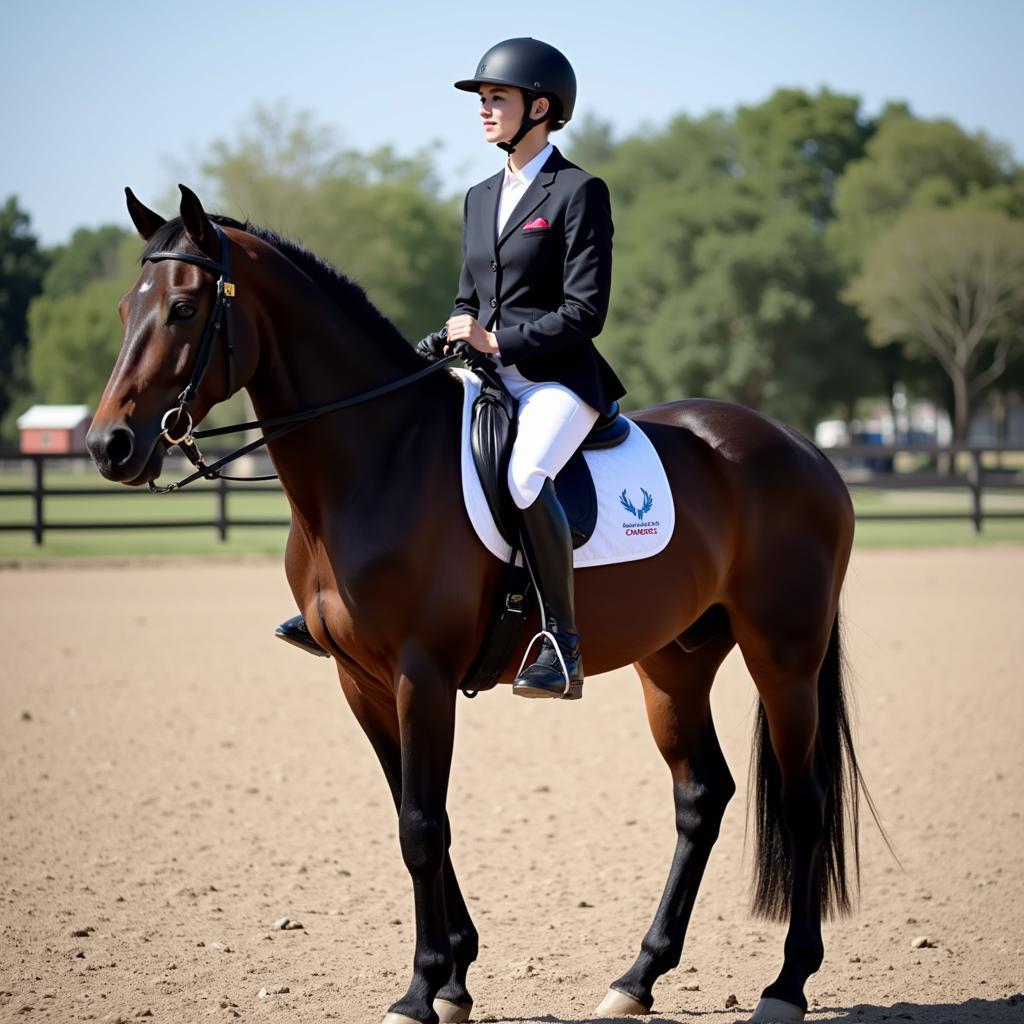 Tuxedo horse with rider