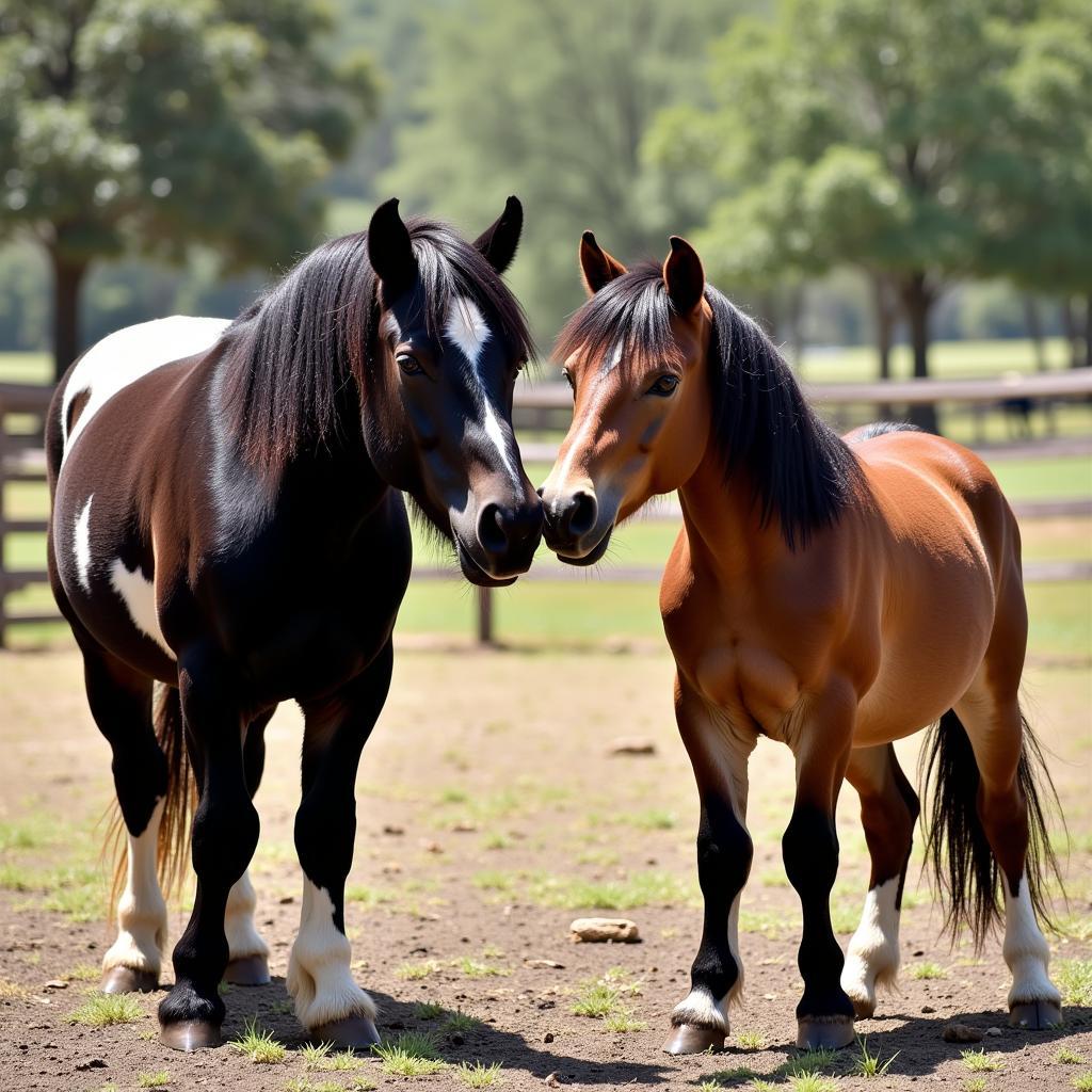 Two Miniature Horses Interacting on a Florida Farm