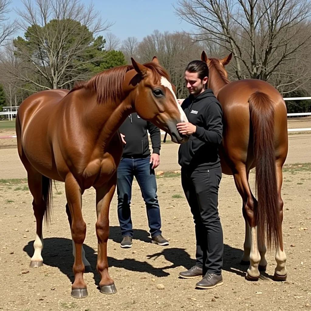 Grooming Two Tennessee Walking Horse Buckskins