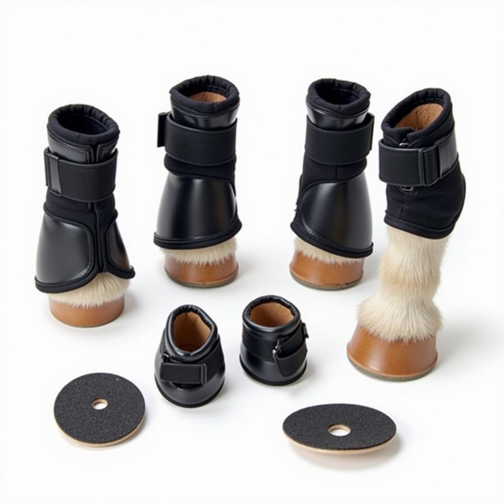 Various styles of therapeutic boots suitable for miniature horses with laminitis