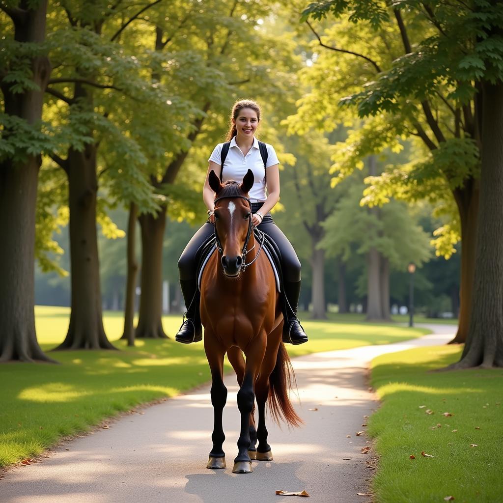 Horseback riding through a city park