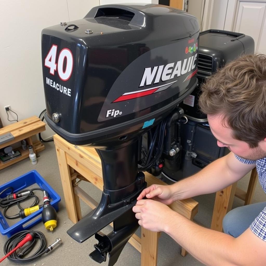 Inspecting a used 6 hp outboard motor