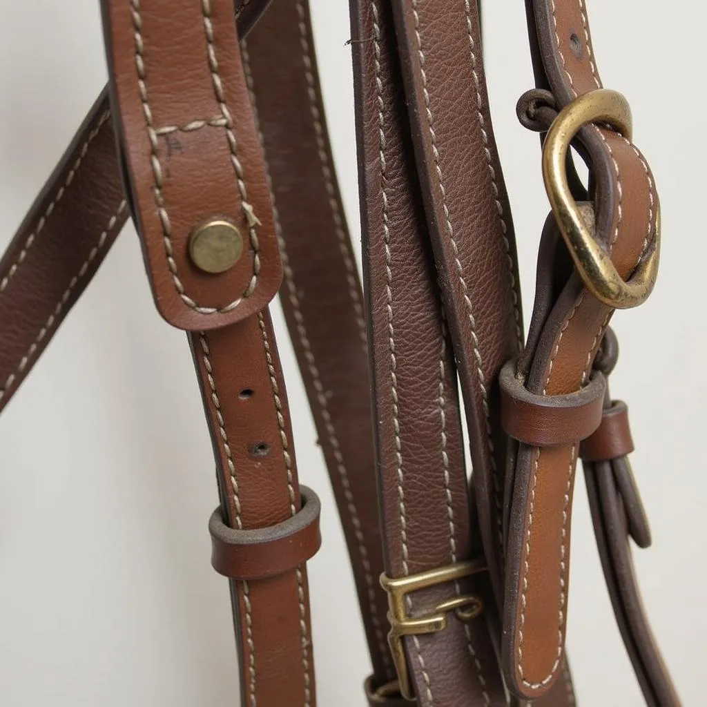 Examining Buckles and Stitching on a Used Bridle